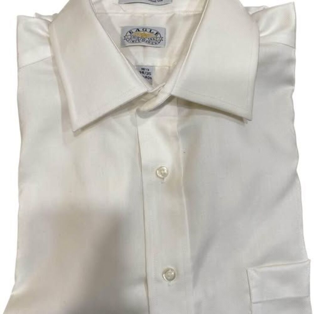 Eagle Shirtmakers Mens Dress Shirt 100% Cotton Cream  Size 16 1/2 34/35